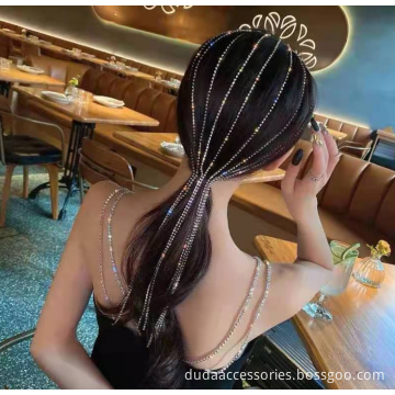 Crystal Rhinestone Ponytail Hair Chain Elegant Princess Hair Accessory  Wig Extension Rhinestone Tassel Hairband Chain